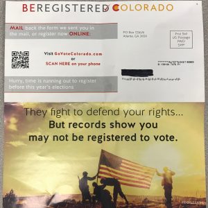 No at EPC Mailer: "Be Registered Colorado"