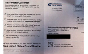 A picture of a United States Postal Service Mailer that has misleading information. 